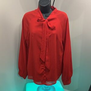 💜🔥ACEVOG Women Bow Tie Blouses Casual Tops Long Sleeve Button Shirts 💚💜NWT